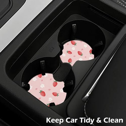KARREAL 2 Pcs Car Cup Coasters - Cute Strawberry - color: Strawberry