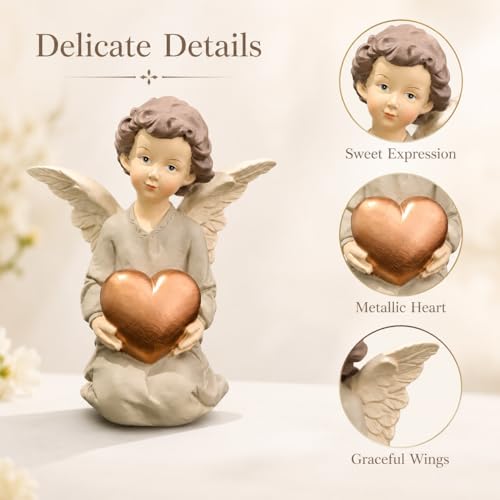 Guardian Angel Figurine Holding Gold Heart - size: 5.12"H