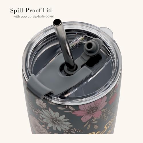 Christian Art Gifts Psalm 46:10 Teal Floral Stainless Steel Travel Tumbler - color: Be Still/Dark Teal Floral
