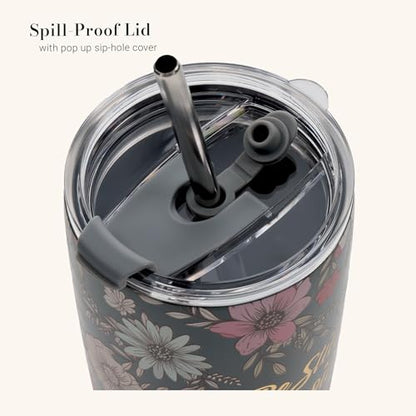 Christian Art Gifts Psalm 46:10 Teal Floral Stainless Steel Travel Tumbler - color: Be Still/Dark Teal Floral