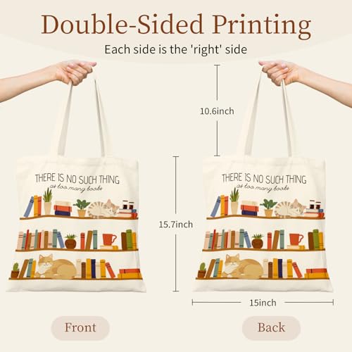 Canvas Tote Bag for Women with Zipper Cute - color: Bookshelf