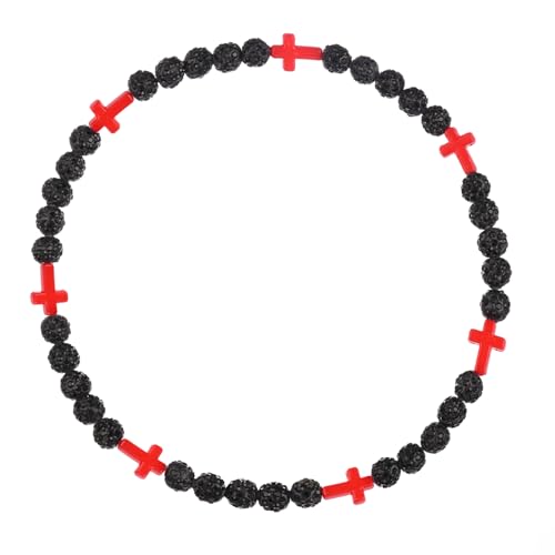 Baseball Bead Cross Necklace for Boys Kids, Elastic Rhinestone Bling Necklace Drip Gifts for Teens Players - color: Red Cross/Black