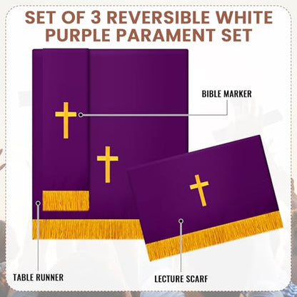 Cutecrop 3 Set Parament Table Runner Altar Cloth Purple and White - color: Purple and White