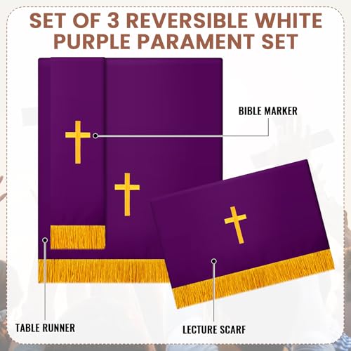 Cutecrop 3 Set Parament Table Runner Altar Cloth Purple and White - color: Purple and White
