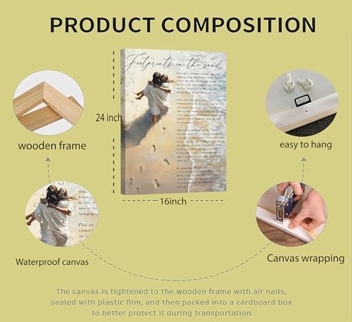 YOXORDQ Framed Footprints in the Sand Canvas Wall Art-16x24in - color: Footprints, size: 24"L x 16"W