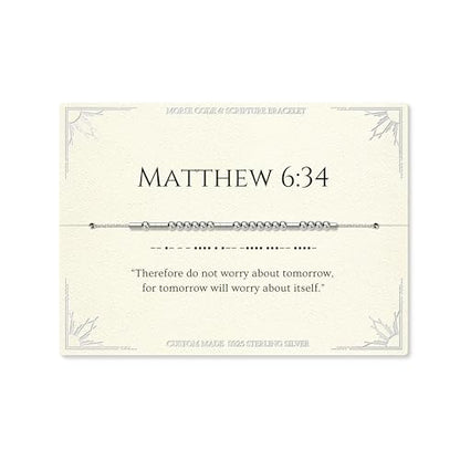 Loved Creations Morse Code Bracelets for Women, Christian Bible Verse Bracelets, Scripture S925 Sterling Silver Inspirational Faith Jewelry, Religious Gifts for Women - color: Matthew 6:34