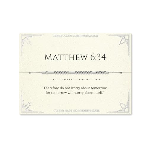 Loved Creations Morse Code Bracelets for Women, Christian Bible Verse Bracelets, Scripture S925 Sterling Silver Inspirational Faith Jewelry, Religious Gifts for Women - color: Matthew 6:34