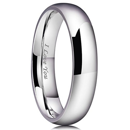 King Will 316L Wedding Band for Men Women, 4-8mm I LOVE YOU Dome Size 4-15 - color: A-Sliver-Plated-5mm