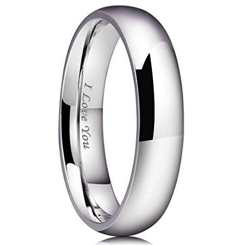 King Will 316L Wedding Band for Men Women, 4-8mm I LOVE YOU Dome Size 4-15 - color: A-Sliver-Plated-5mm
