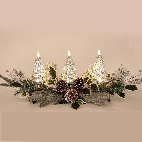 Silver Christmas Tree & Pine Cone Table Centerpiece with LED Lights - color: Silver Tree