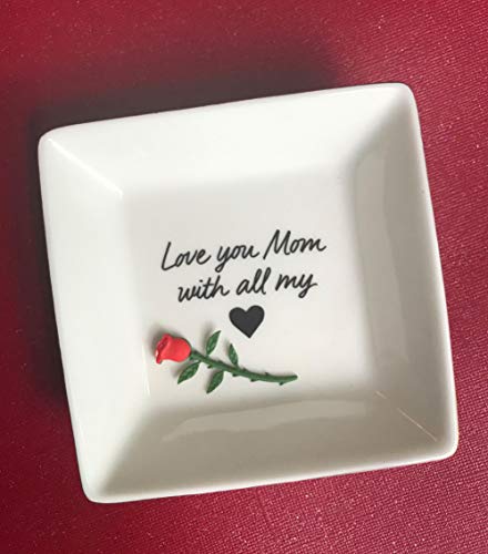 Simply Charmed Love You Mom Jewelry Dish - Mother's Day or Birthday Gift - Elegant Trinket Tray and Ring Holder - Gifts for Mom from Daughter or Son - style: Love You Mom