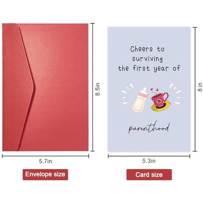 Funny Baby 1st Birthday Card - Celebrating Parenthood & Surviving the First Year - color: #99
