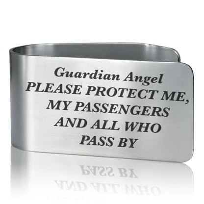 Guardian Angel Please Protect Me Engraved Stainless Steel Car Visor Clip, Inspirational Guardian Angel Safe Driving Gifts for Family Friend Driver, Sweet 16 Birthday Gifts for New Driver - color: silver010