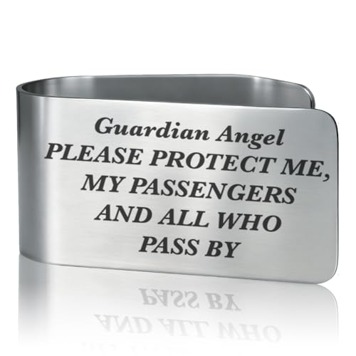 Guardian Angel Please Protect Me Engraved Stainless Steel Car Visor Clip, Inspirational Guardian Angel Safe Driving Gifts for Family Friend Driver, Sweet 16 Birthday Gifts for New Driver - color: silver010