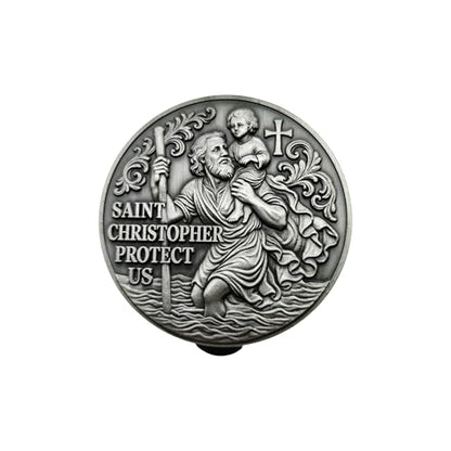 Guardian Angel Car Visor Clip, Religious Saint Christopher Car Visor Clip – “Saint Christopher Protect Us” Travel Medal, Christian Car Accessory & Safety Gift for Drivers, Truckers, and Loved One