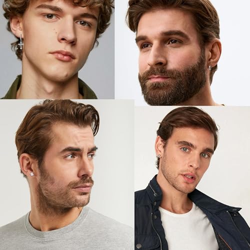 FEYIR 9 Pairs Earrings for Men Stainless Steel Small Hoop Earrings Hypoallergenic CZ Cross Dangle Earrings Cubic Zirconia Stud Earrings Huggie Men's Earrings Set - color: Silver