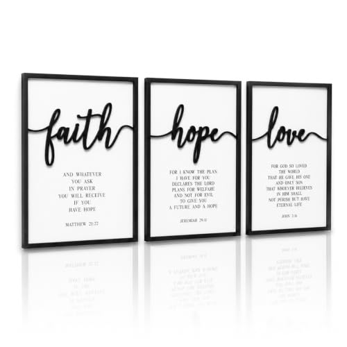 Zzbakress 3D Wood Faith Hope Love Framed Wall Art Large Christian Wall Art - color: Black
