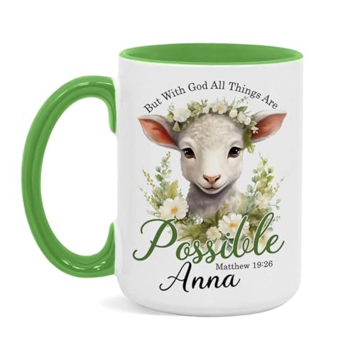 Lovely Lamb And Flowers Design Cup, Gifts For Jesus Lovers, Customized Coffee Mug With Bible Verse, Personalized Christian Mug 11oz Or 15oz, Custom Name Religious Accent Cup - color: TRI-1223-1153-WITH GOD MUG