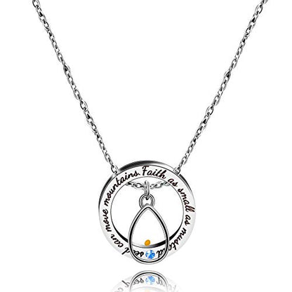 Uloveido Christian Circle Round Ring Necklace Engraved Faith As Small As A Mustard Seed Can Move Mountains Y958 - style: Blue CZ-drop