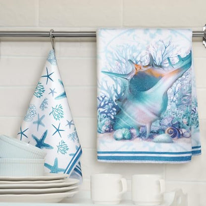 Boyiee 6 Pcs Beach Kitchen Towels Coastal Kitchen Decor - color: Ocean