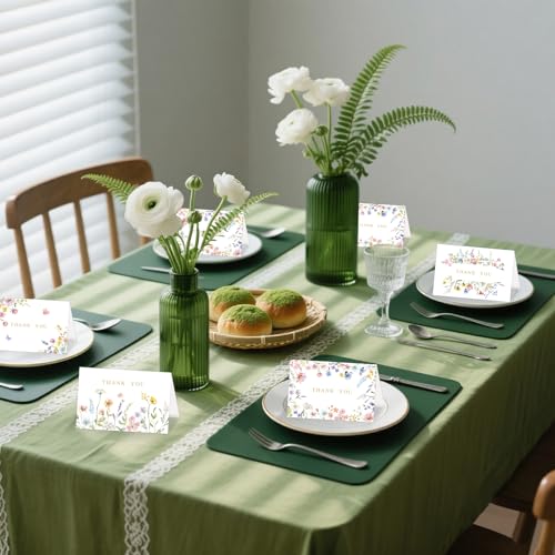 100 Sets Wildflower Thank You Cards with Kraft Envelopes Sticker Watercolor Floral Blank Greeting Cards for Mother's Day Baby Showers Valentines Holiday Birthday Wedding Party Favors - style: 100 pcs