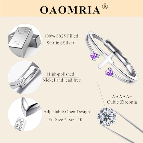 S925 Sterling Silver Cross Rings Birthstone Rings Christian Jewelry for Women Daughter, Easter Gifts, Confirmation and Baptism Gifts - color: 2-Feb