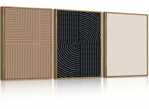 ANHUIB Neutral Canvas wall art Boho Modern Wall Decor Abstract Line Painting 12x16 Inch Set of 3 for Living Room Bedroom Bathroom - color: Black Brown and Beige, size: 16"L x 12"W