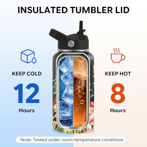 Mushroom Gift for Women, 26oz Water Bottle with Handle for Girl Friends - color: Mushroom-Black