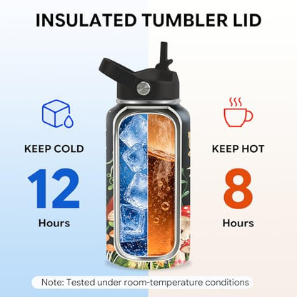 Mushroom Gift for Women, 26oz Water Bottle with Handle for Girl Friends - color: Mushroom-Black