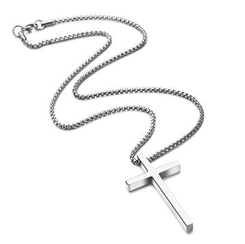 Ursteel Cross Necklace for Men, Silver Black Gold Stainless Steel Cross Pendant Necklace for Men, 16-30 Inches Box Chain - size: 20 inches, style: Silver: Cross Pendant 1.2"*0.7"
