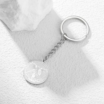 TEAMER Saint Michael Keychain Stainless Steel Religious St. Michael Keychain The Great Protector Archangel Amulet Jewelry - color: Silver