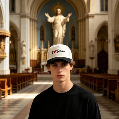 Embroidered Christian Two-Tone Baseball Cap for Men & Women, Adjustable Dad Hat Christmas Easter Gift - color: I Love Jesus Heart, Black/Beige