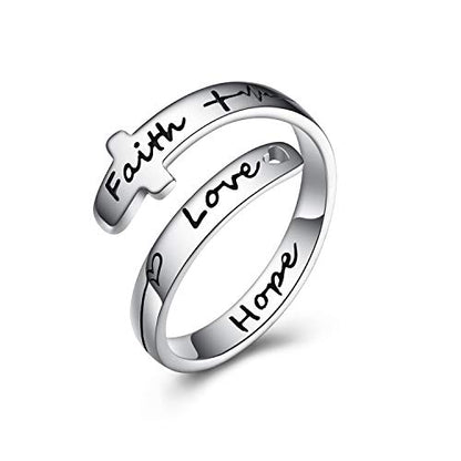 POPLYKE Cross Rings Sterling Silver Faith Adjustable Wrap Rings for Women Inspirational Jewelry Gifts - color: Hope