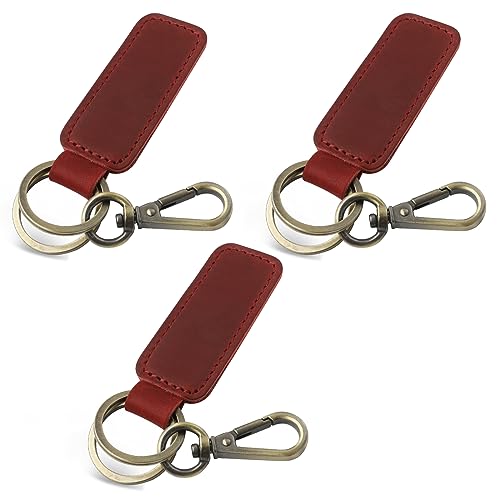 Jack&Chris Genuine Leather Car Keychain, Universal Key Fob Keychain, Leather Key Chain Holder for Men and Women, JC306 - color: Red*3