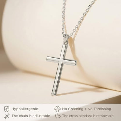 NORBU S925 Cross Necklace for Women, 18K Gold Plated Womens Cross Necklaces - color: Silver