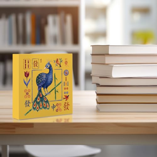 Mahjong Bird Bam Desk Sign Wooden Box Sign Table Decoration Yellow - color: yellow 1482