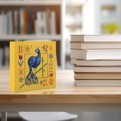 Mahjong Bird Bam Desk Sign Wooden Box Sign Table Decoration Yellow - color: yellow 1482