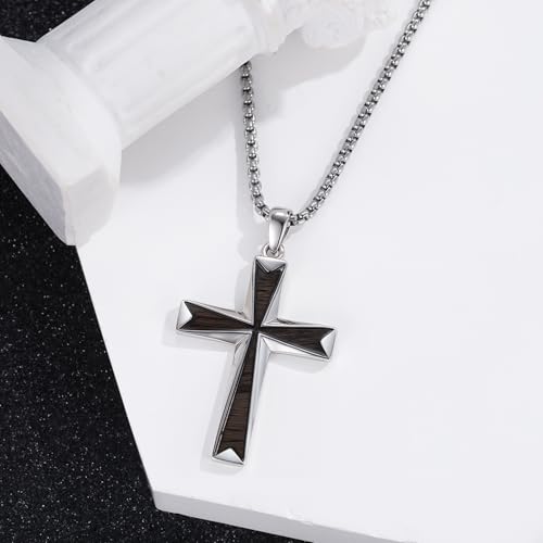 Cross Necklace for Men 925 Sterling Silver Cross Ebony Wooden Ankh Raven Praying Hands Crucifix Amulet Religious Jewelry Gifts for Men Women - color: Cross6
