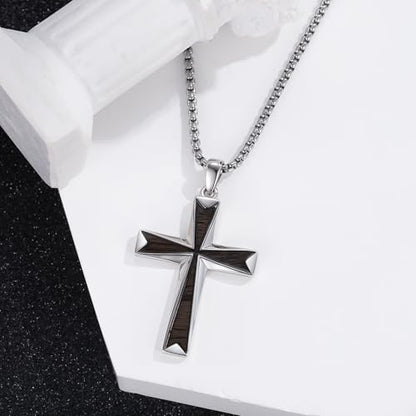 Cross Necklace for Men 925 Sterling Silver Cross Ebony Wooden Ankh Raven Praying Hands Crucifix Amulet Religious Jewelry Gifts for Men Women - color: Cross6