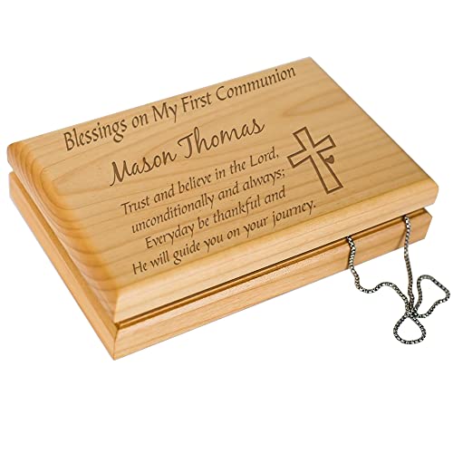 Engraved First Communion Valet Box, Personalized First Holy Communion Gifts for Boys & Girls, Wooden Box for Rosary Beads - color: First Communion