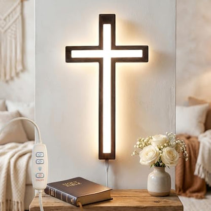 MoSavris Crucifix Wall Cross, Handmade Wood Cross with LED Light, Wall Decor for Faith and Blessing, Christian Gifts, 13 Inch - size: Christ