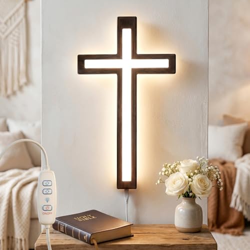 MoSavris Crucifix Wall Cross, Handmade Wood Cross with LED Light, Wall Decor for Faith and Blessing, Christian Gifts, 13 Inch - size: Christ