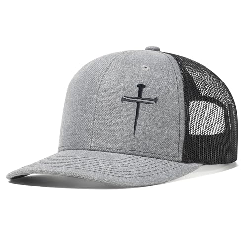 3 Nails Cross Trucker Hat Christian Religious Gifts for Birthday/Christma - color: 3 Nails Cross Trucker Hat Grey & Black