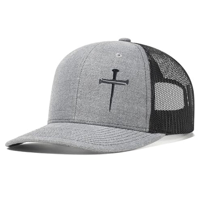 Unisex Embroidered 3 Nails Cross Hats for Men and Women,One Size Fits Most - color: 3 Nails Cross Trucker Hat Grey Black