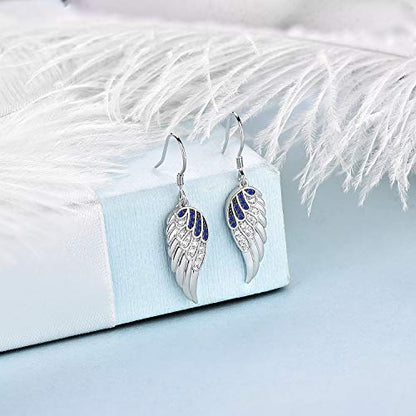 Starchenie Angel Wings Dangle Earrings for Women 925 Sterling Silver Cubic Zirconia Threader Earrings - color: Blue