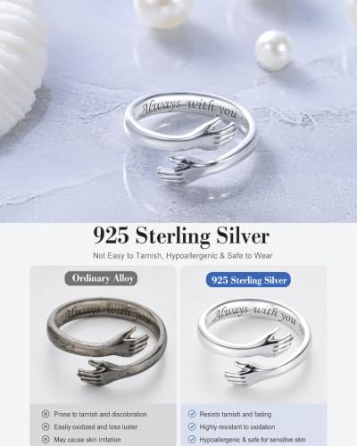 LOVECOM S925 Sterling Silver Hug Rings for Women Teen Girls Mother Daughter - color: Always with You, size: US Size 8