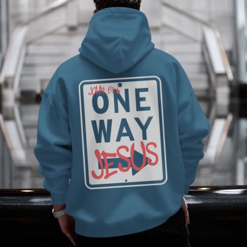 BeWithYou Christian Jesus Hoodies for Men Religious Faith God Sweatshirt Inspirational Bible Verse Graphic Hoodie Pullover - color: Deep Blue, size: Small