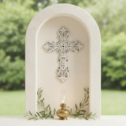 Comfy Hour 12 Inch Cross Wall Decor, White Floral Wall Cross