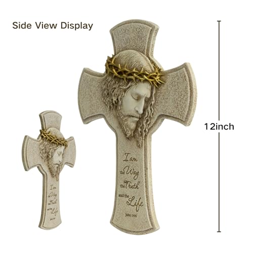 ShineOnAngel Jesus Cross Wall Decor 12 Inch, Crucifix Wall Art for Wall, Christian Religious Home Decor, Catholic Gift for Prayer Room, Inspirational Scripture Design