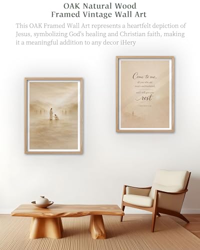 iHery 12x16in Matthew 11:28 Come to Me Framed Christian Wall Art - color: OAK Framed Come, size: 16"L x 12"W
